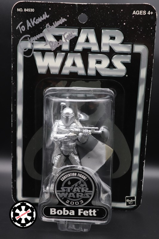Boba Fett Silver Star Wars Saga 2003 Sign by jeremy bulloch
